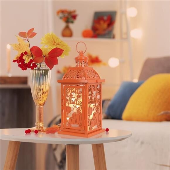 NEEDOMO Fall Decorations for Home, Orange‎ Decorative Candle Lantern for - Picture 7 of 8